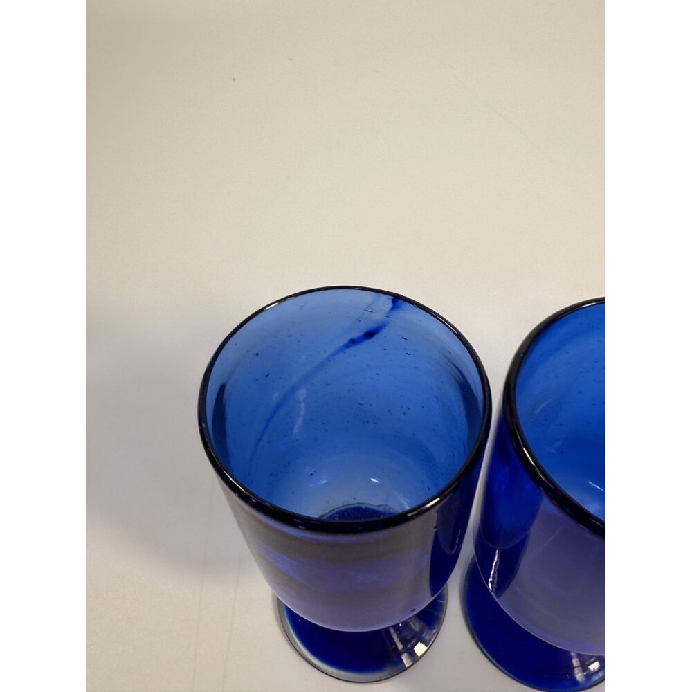 Hand Blown Cobalt Blue Wine Glasses | Set 4 Stemmed Glassware Collectible Barwar - Picture 14 of 16